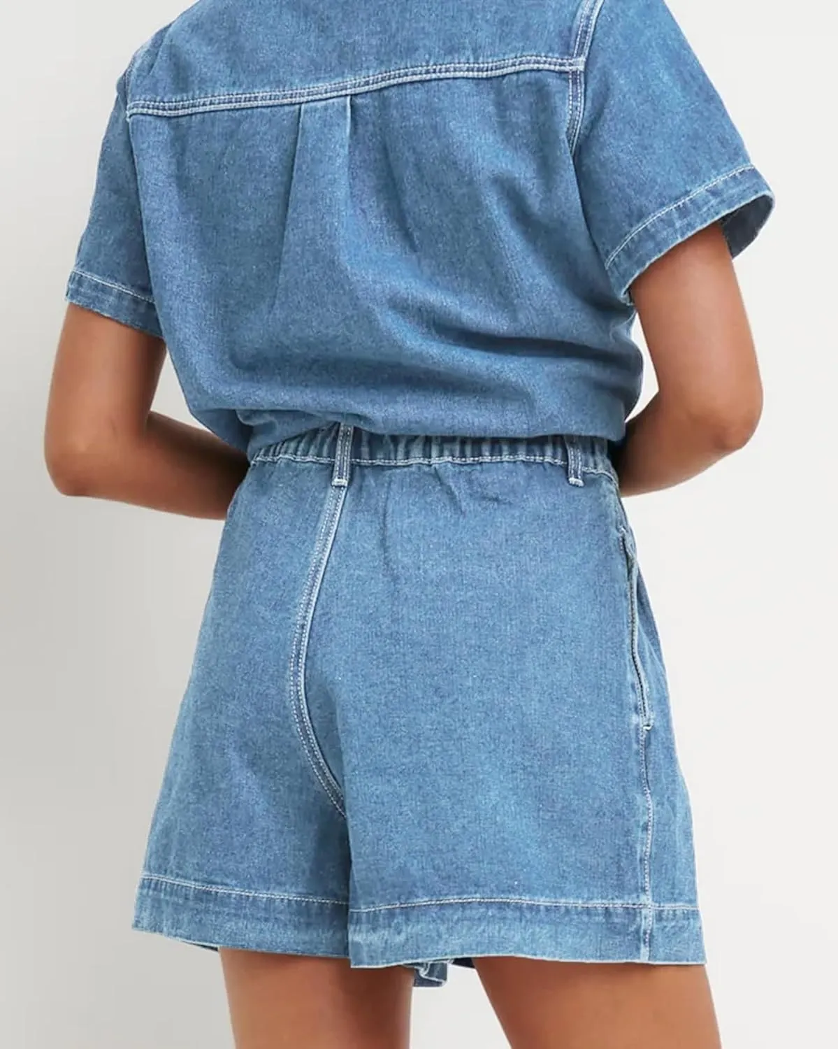 Kedera Summer Denim Set for Women 2 piece Casual Short Sleeve Boxy Shirt Tops and Shorts Pants Lounge Sets Outfits