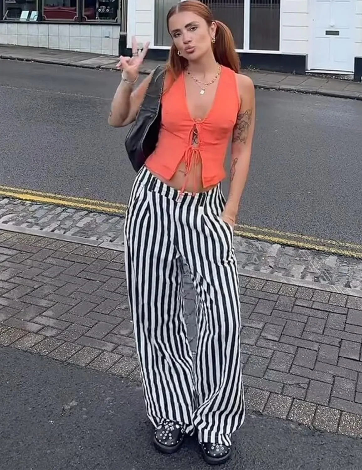 Kissonic Women Striped Pants Casual Drawstring Wide Leg Trousers Loose Lounge Pajama Pants with Pockets