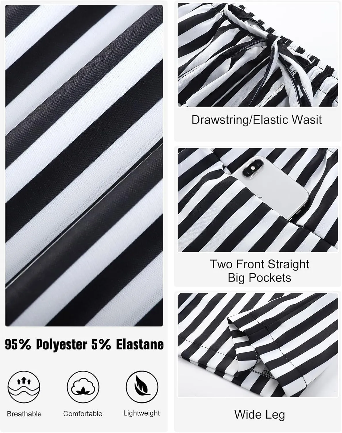 Kissonic Women Striped Pants Casual Drawstring Wide Leg Trousers Loose Lounge Pajama Pants with Pockets
