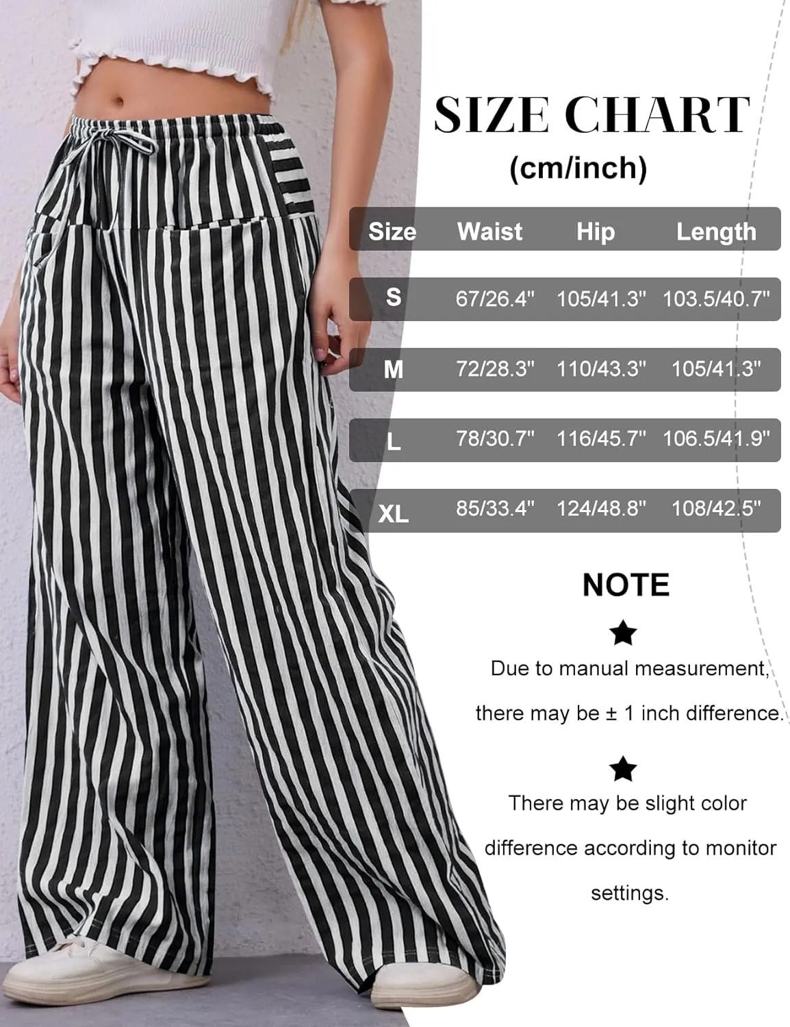 Kissonic Women Striped Pants Casual Drawstring Wide Leg Trousers Loose Lounge Pajama Pants with Pockets