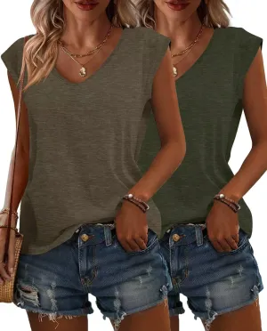 KKJ Womens Tank Tops Cap Sleeve U Neck Tops 2025 Summer Spring Casual Tee Trendy T Shirts Beach Vacation Fashion Clothes