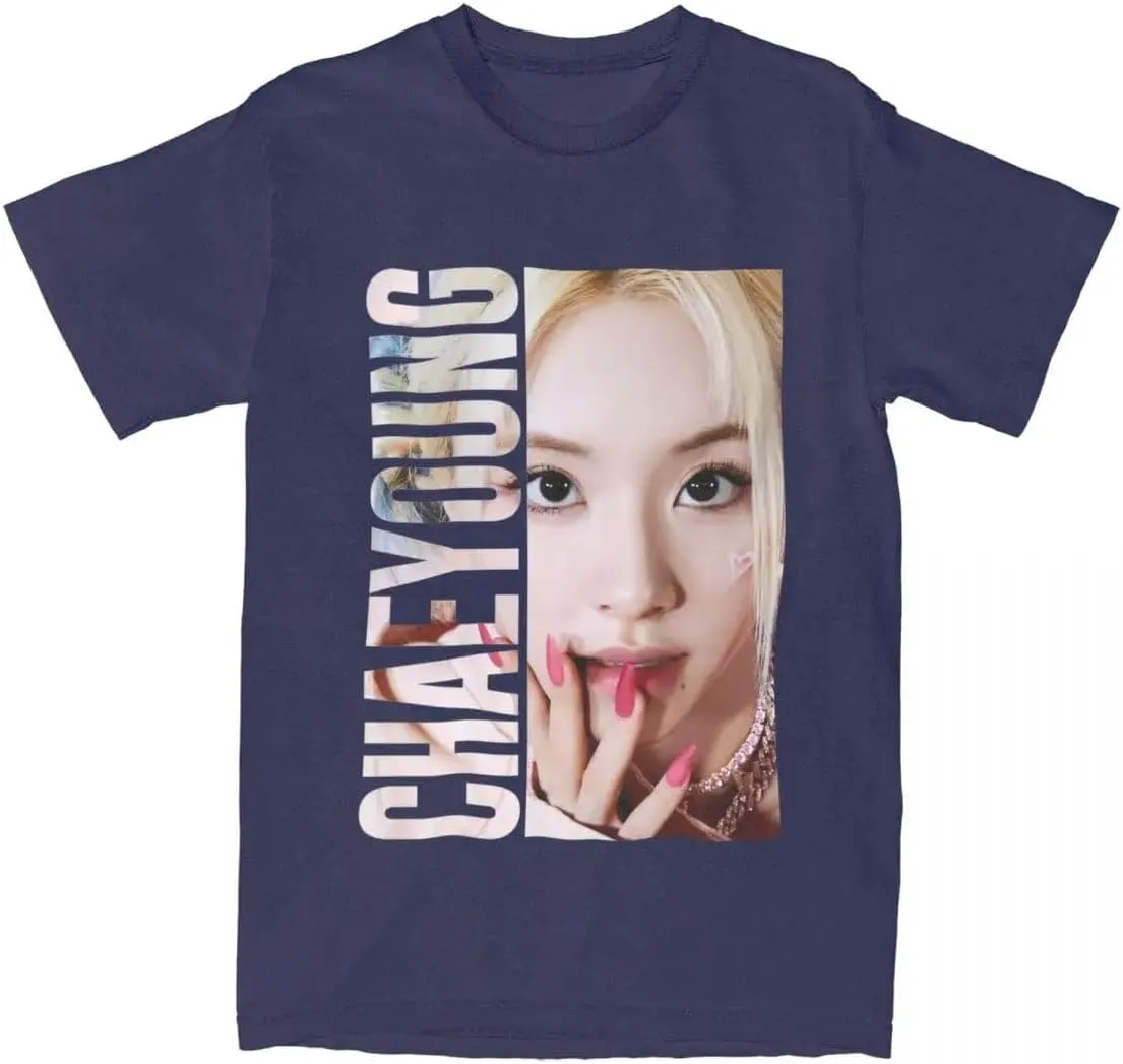 Kpop CHAEYOUNG Twice Rapper Merch T-Shirt  100% Organic US Cotton Unisex Summer Top, Novelty Tee for Men & Women Navy Blue / 5XL