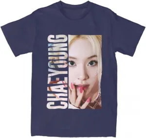 Kpop CHAEYOUNG Twice Rapper Merch T-Shirt  100% Organic US Cotton Unisex Summer Top, Novelty Tee for Men & Women Navy Blue/S