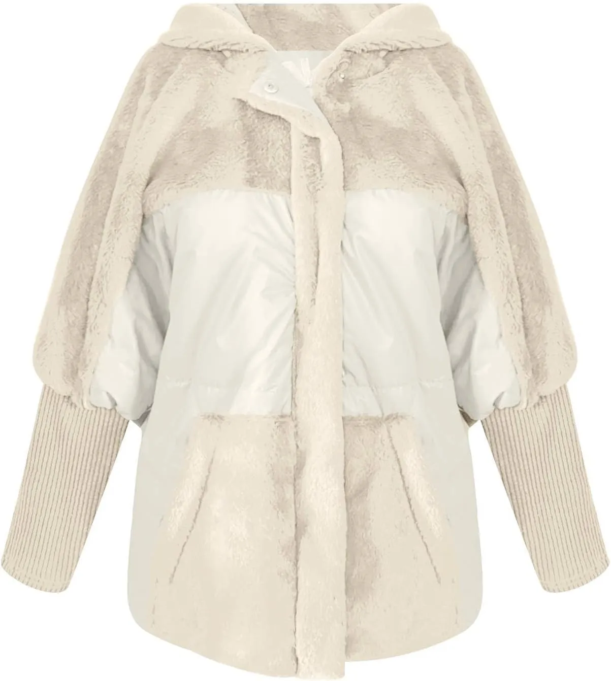 LAVASEON Womans Lightweight Down Jacket Oversized Long Sleeve Sherpa Jacket Warm Plush Hooded Outerwear