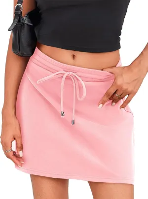 LAVASEON Womens Casual Mini Skirts Drawstring Summer Elastic High Waist Skorts Workout Pencil Bodycon Skirt with Short