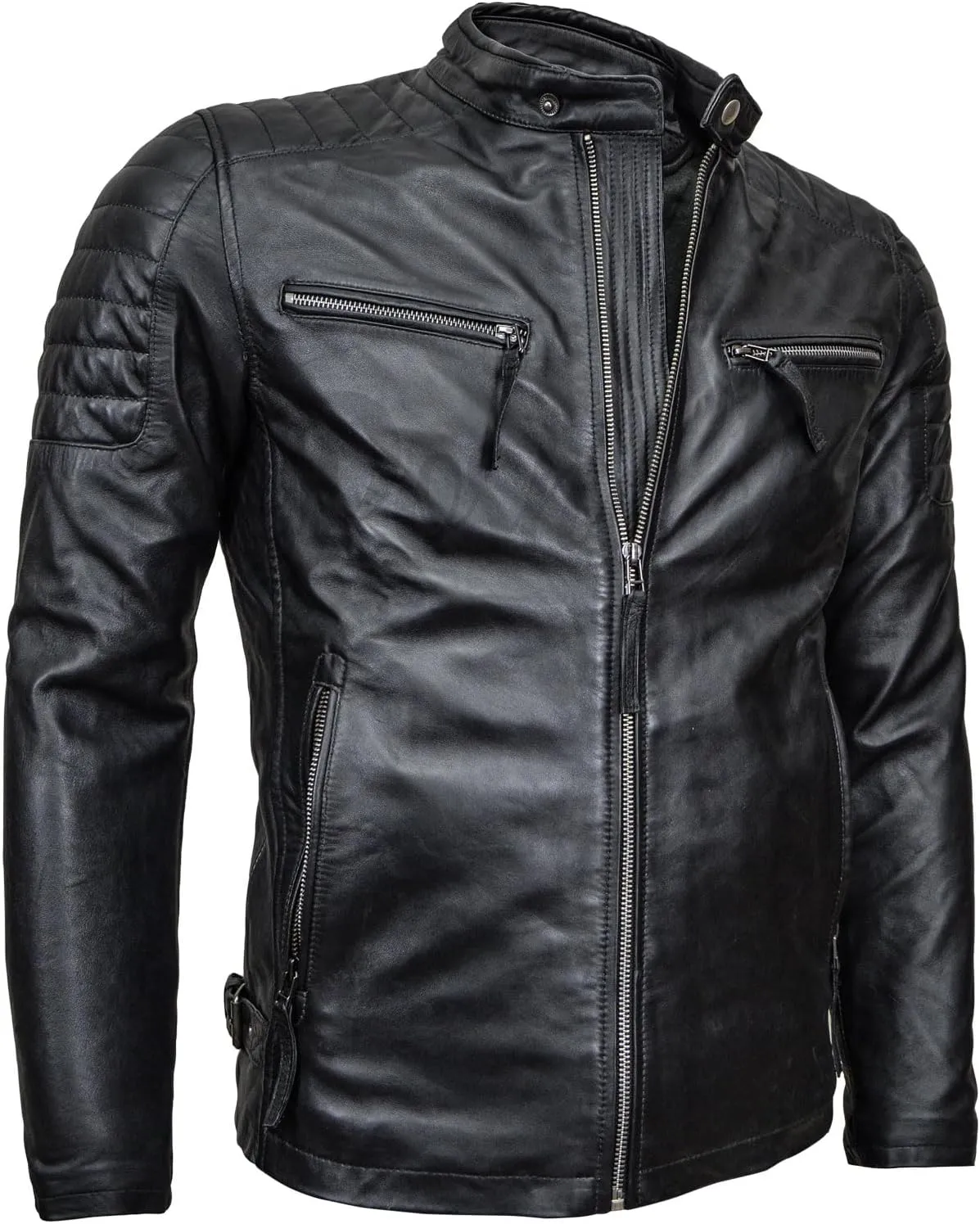 Leather Jacket Men - Stylish Cafe Racer for Men | Men's Leather Jacket Jacket for Comfort & Durability