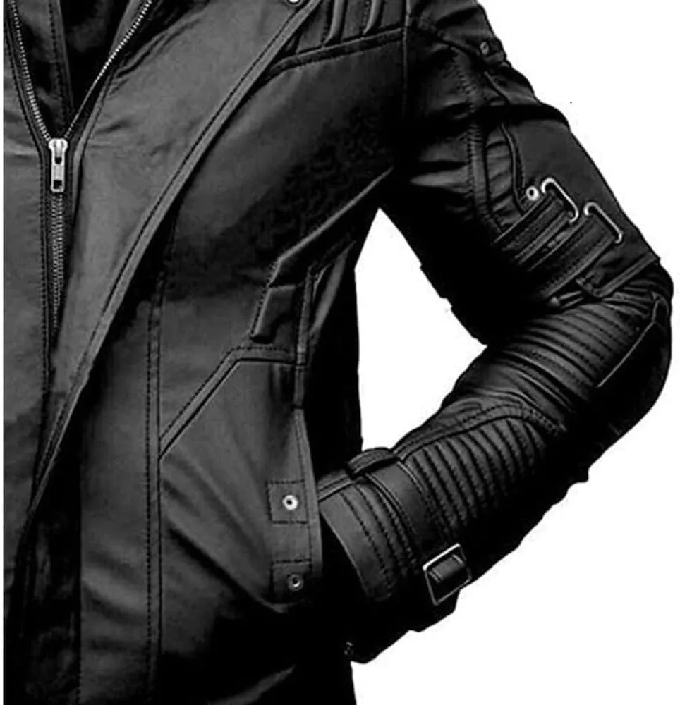 Leather to wear LTW | Men's Black Biker Guardian Star Lord Genuine Sheepskin Motorcycle Cafe Racer Leather Jacket