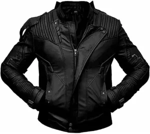 Leather to wear LTW | Men's Black Biker Guardian Star Lord Genuine Sheepskin Motorcycle Cafe Racer Leather Jacket