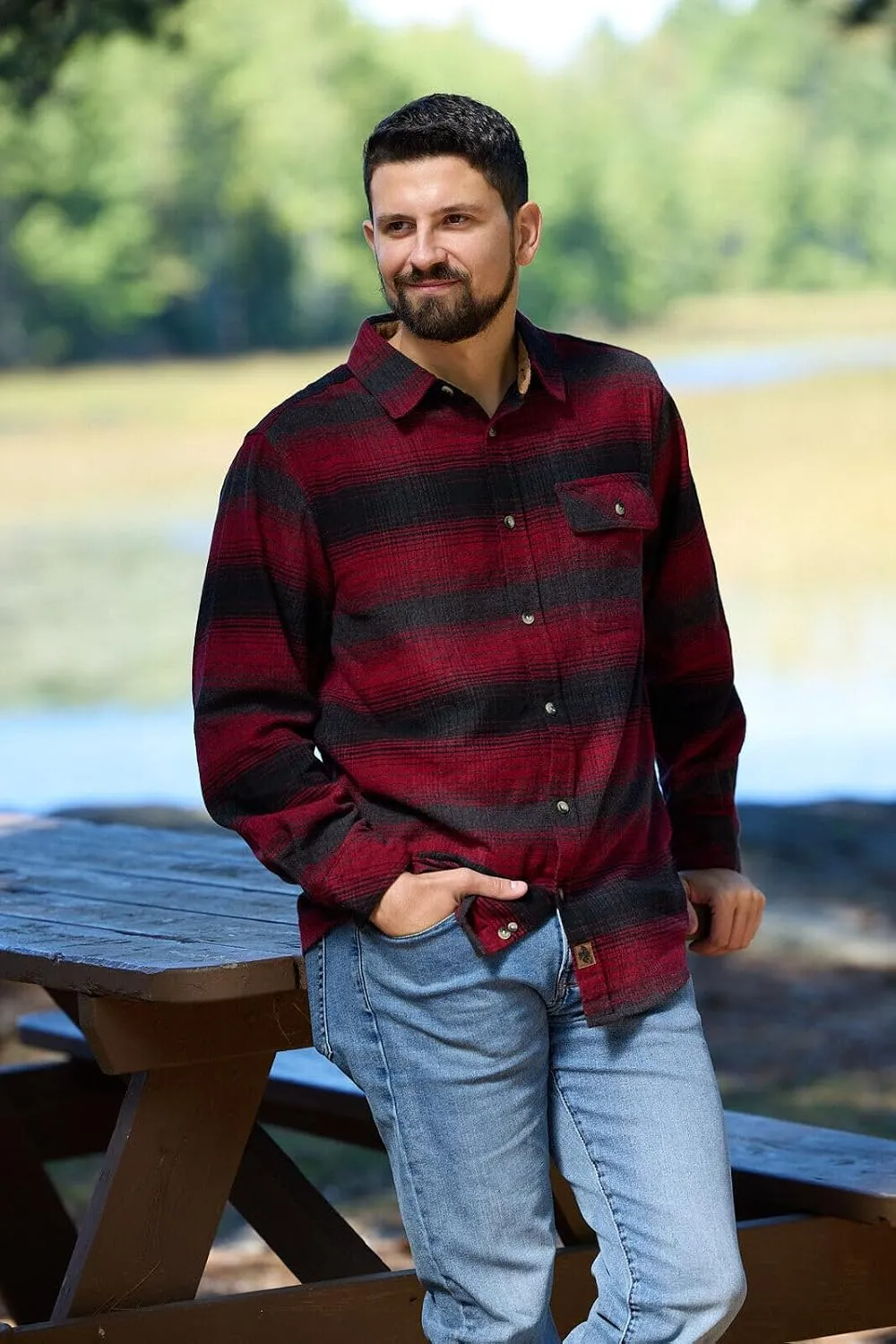 Legendary Whitetails Men's Buck Camp Flannel, Long Sleeve Plaid Button Down Casual Shirt, Corduroy Cuffs