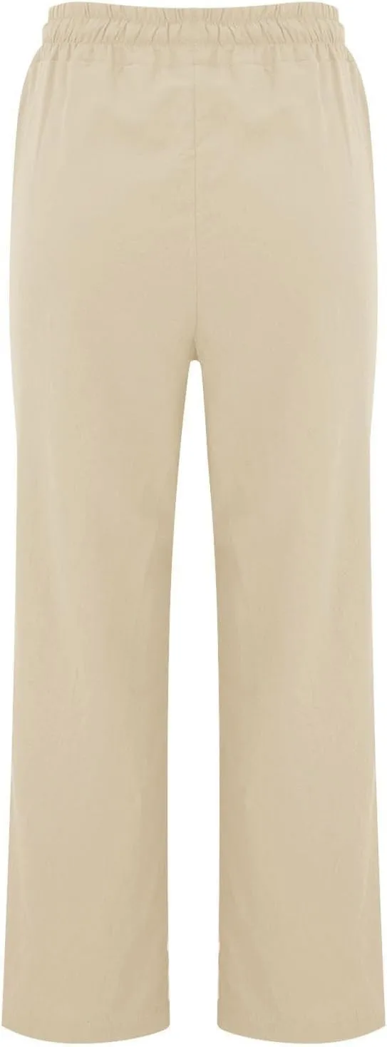 Lightweight Summer Pants Women Plus Size Cotton Linen Pants Casual Drawstring Elastic High Waisted Straight Leg Pants