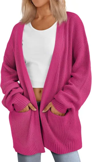 LILLUSORY Womens Oversized Cardigans Soft Knit Cardigan Sweater with Pockets