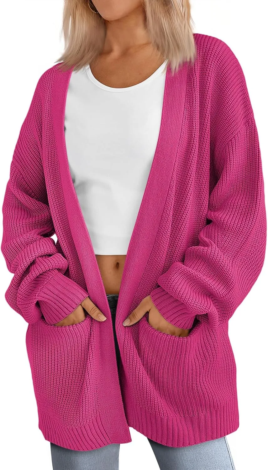 LILLUSORY Womens Oversized Cardigans Soft Knit Cardigan Sweater with Pockets