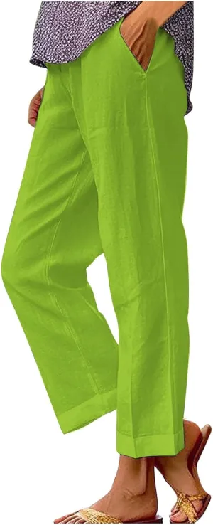 Linen Capri Pants for Women High Waisted Straight Leg Cropped Lounge Pant Comfy Soft Gauze Trousers with Pockets