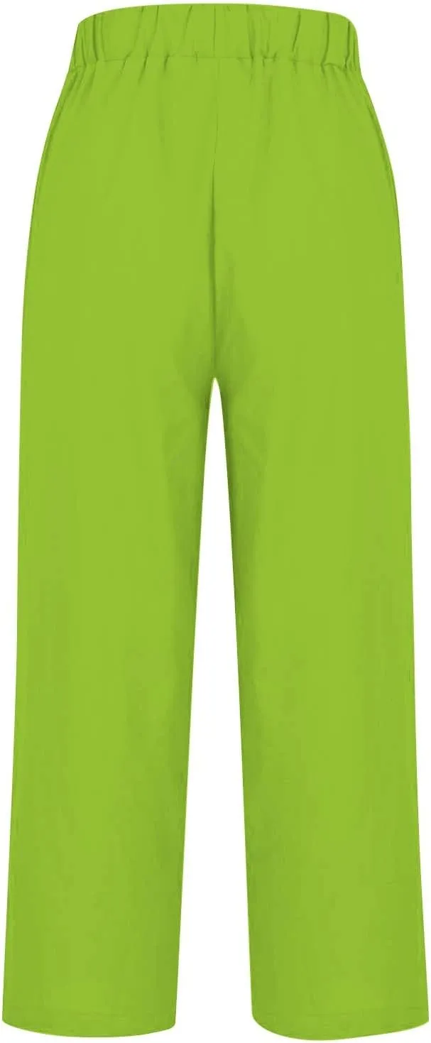 Linen Capri Pants for Women High Waisted Straight Leg Cropped Lounge Pant Comfy Soft Gauze Trousers with Pockets