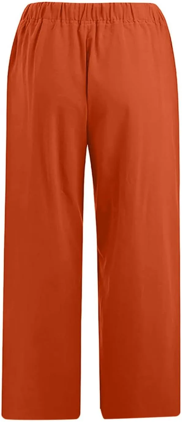 Linen Capris Pants for Women 2025 Summer Casual Loose Comfy Beach Pants Cropped Vacation Outfits with Pockets