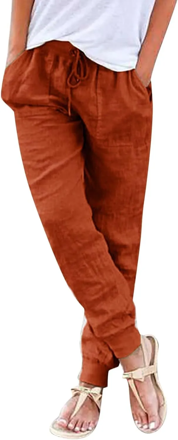 Linen Palazzo Pants for Women Casual High Waist Lightweight Summer Palazzo Trouser with Pockets Ladies Wide Leg Pants