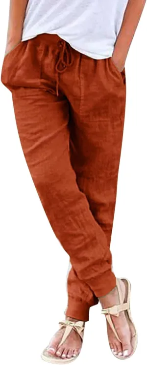 Linen Palazzo Pants for Women Casual High Waist Lightweight Summer Palazzo Trouser with Pockets Ladies Wide Leg Pants