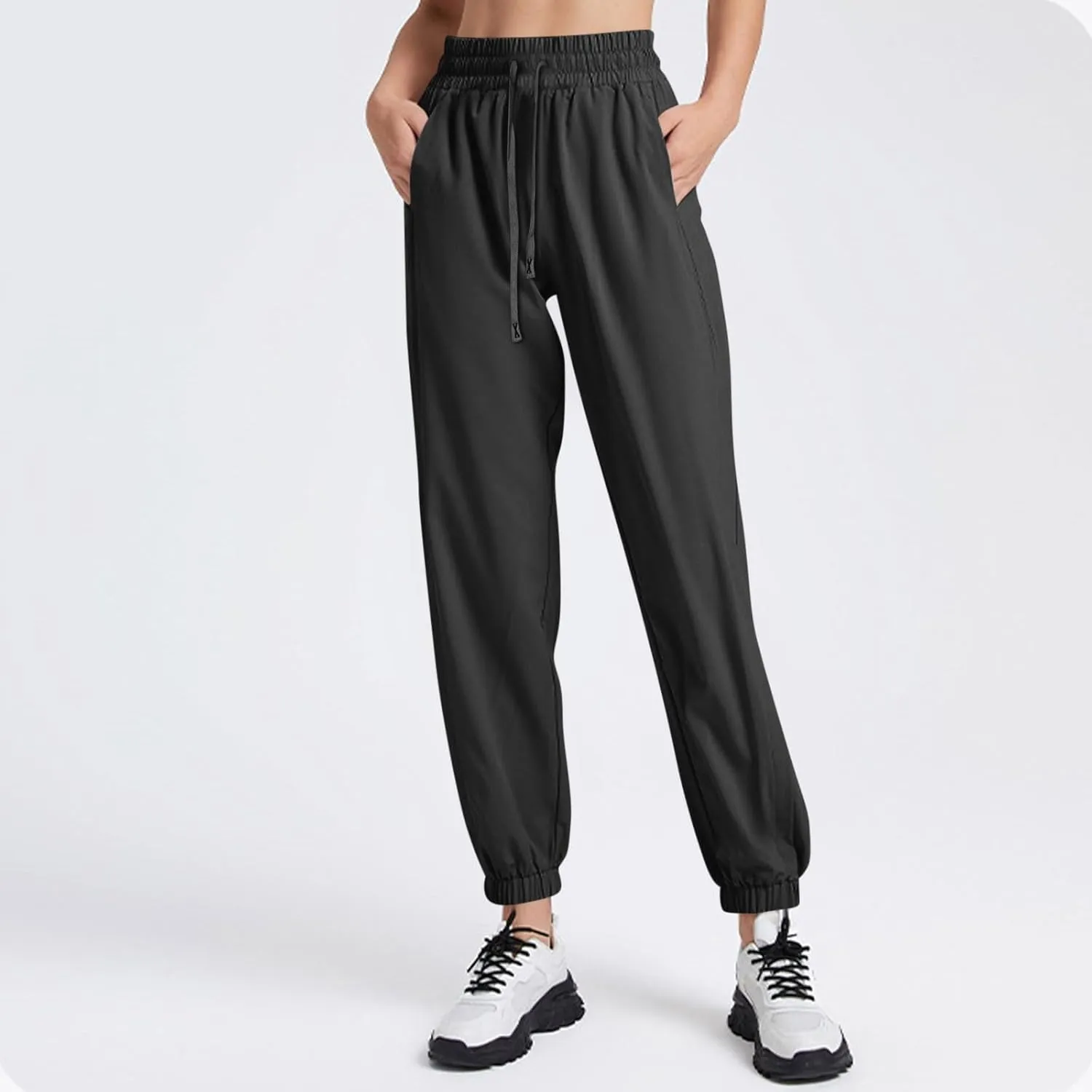 Linen Pants, Black Yoga Pants for Women Cotton High Waisted Golf Wide Leg Summer Flowy Trousers with Pockets