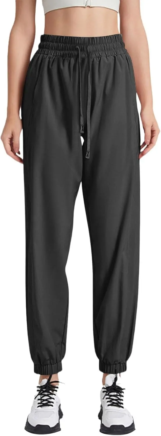 Linen Pants, Black Yoga Pants for Women Cotton High Waisted Golf Wide Leg Summer Flowy Trousers with Pockets