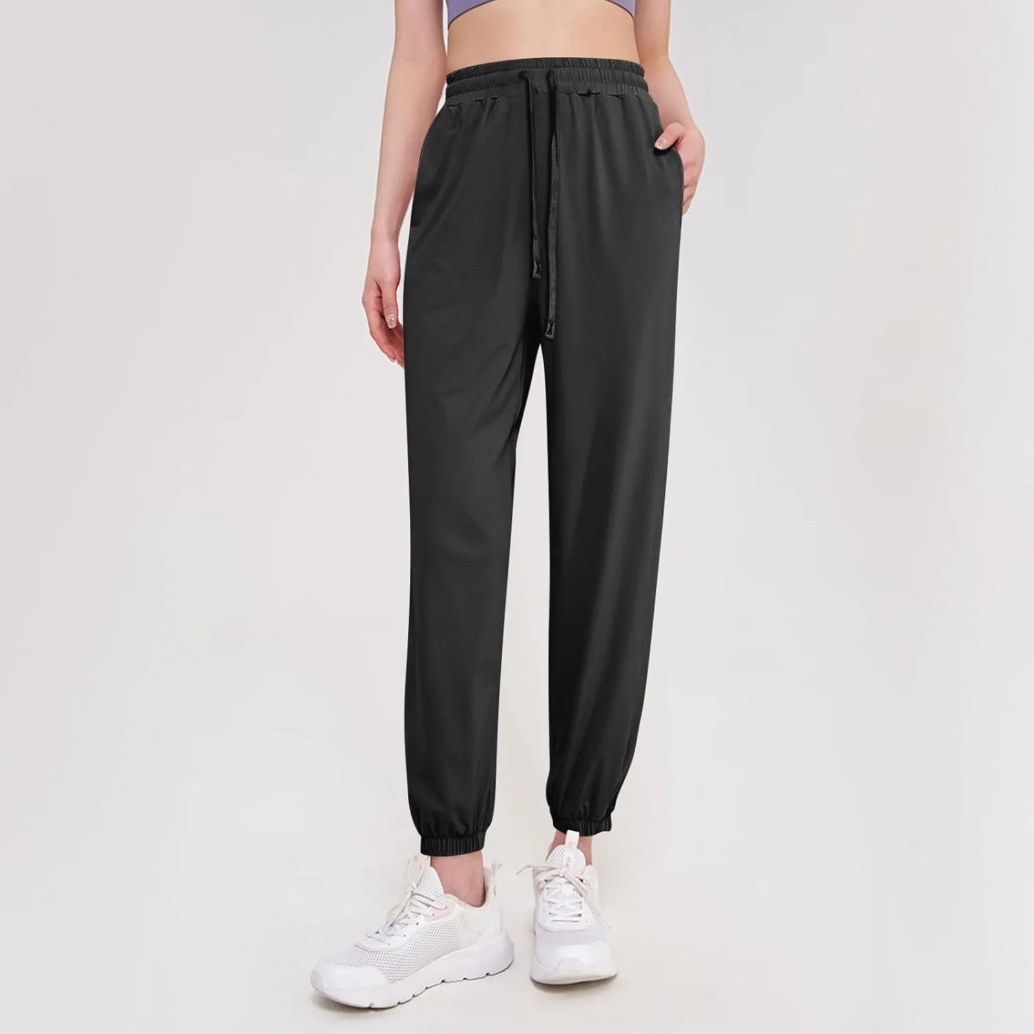 Linen Pants, Black Yoga Pants for Women Cotton High Waisted Golf Wide Leg Summer Flowy Trousers with Pockets