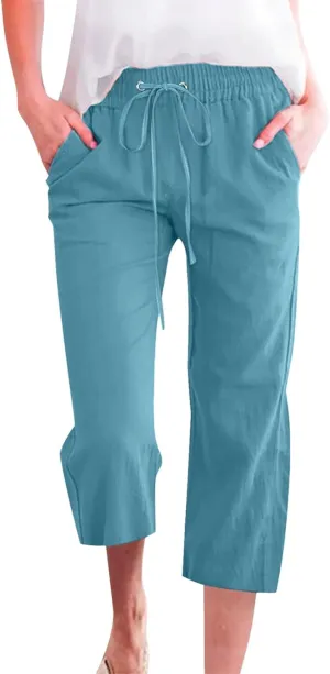 Linen Pants Cropped Pants Cotton Linen High Waisted Dressy Trousers Loose Summer Lounge Trousers