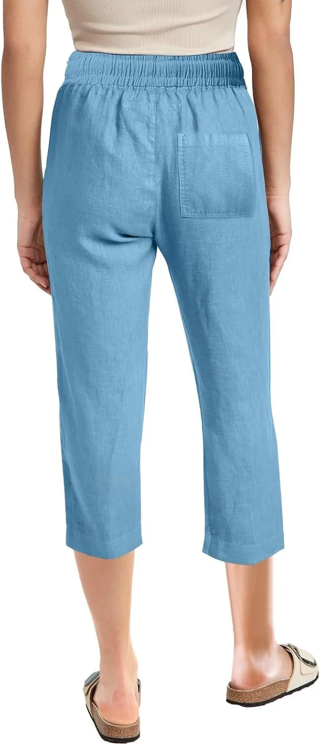 Linen Pants Cropped Pants Cotton Linen High Waisted Dressy Trousers Loose Summer Lounge Trousers