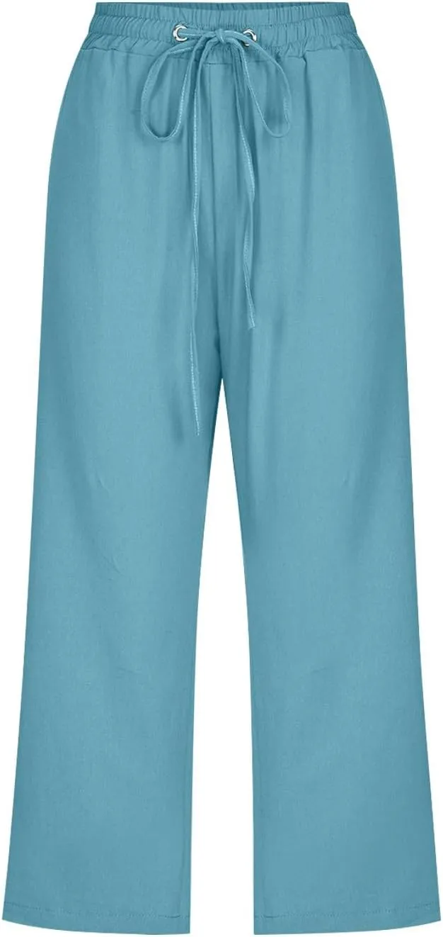 Linen Pants Cropped Pants Cotton Linen High Waisted Dressy Trousers Loose Summer Lounge Trousers