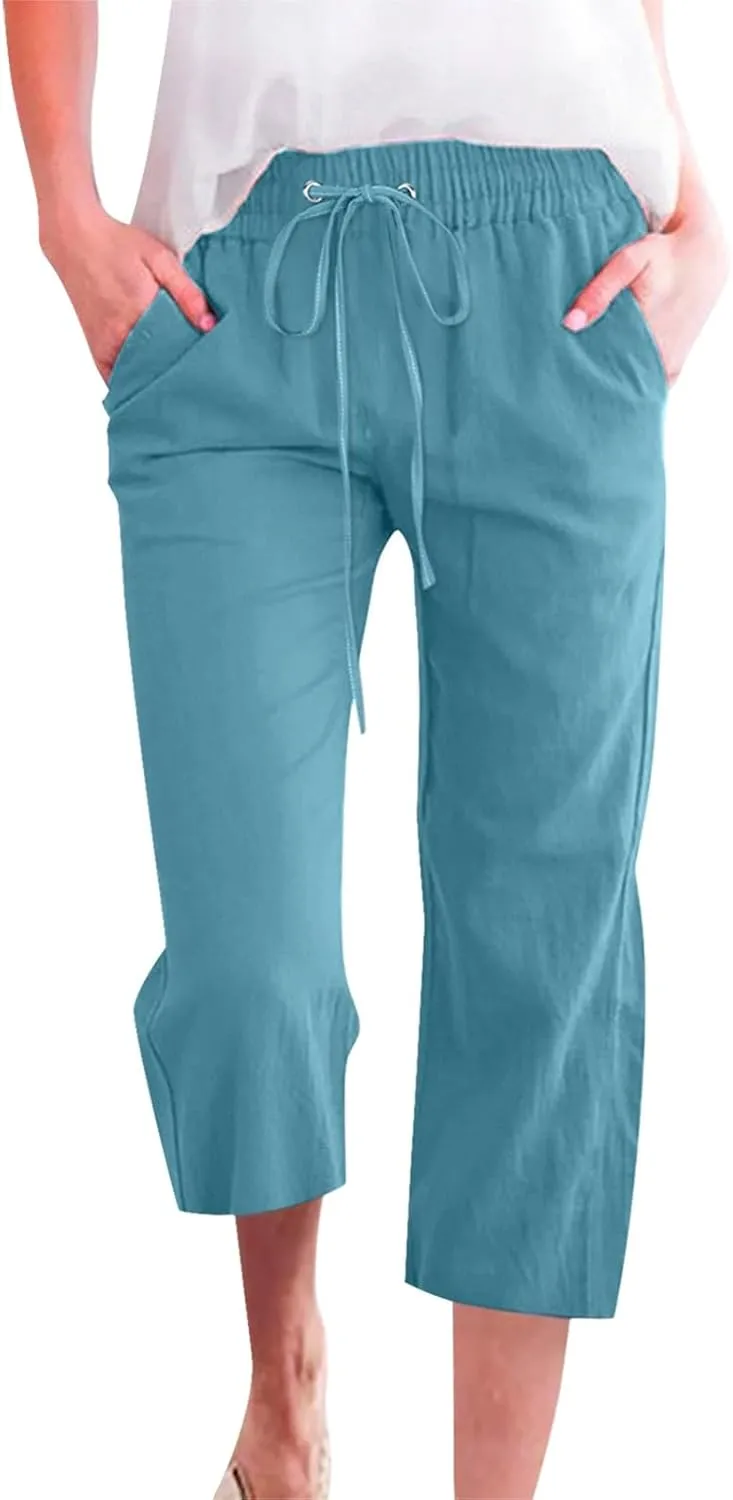 Linen Pants Cropped Pants Cotton Linen High Waisted Dressy Trousers Loose Summer Lounge Trousers