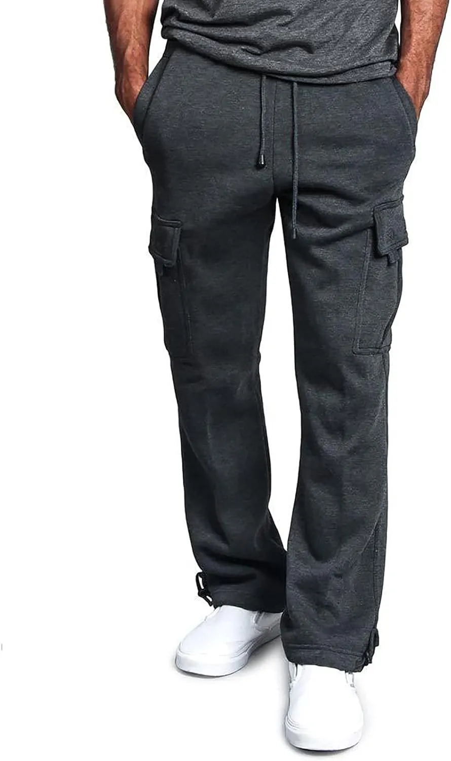 Linen Pants for Men 2023 Fashion Drawstring Stretch Solid Cargo Trousers Multi Pockets Athletic-Fit Sweatpants