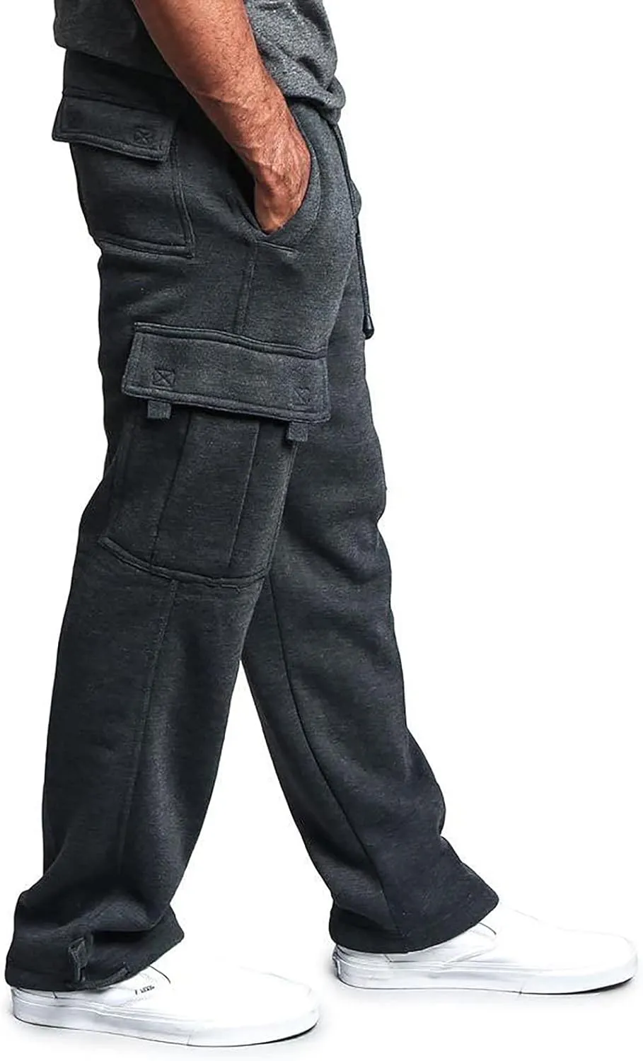 Linen Pants for Men 2023 Fashion Drawstring Stretch Solid Cargo Trousers Multi Pockets Athletic-Fit Sweatpants