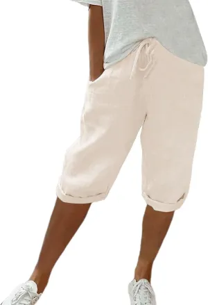 Linen Pants for Women, Harem Pants Women Cotton Linen, Pantalones De Verano para Mujer, Capri High Waisted Dressy Trousers Loose Summer Lounge Trousers Beige Large