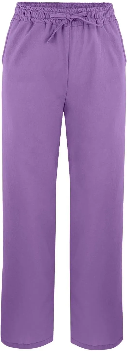 Linen Pants for Women High Waisted Elastic Drawstring Beach Pants Casual Loose Wide Leg Trousers with Pockets