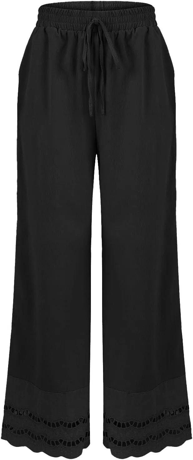 Linen Pants for Women Summer High Waist Elastic Straight Leg Lounge Pant 2025 Loose Lightweight Beach Trousers
