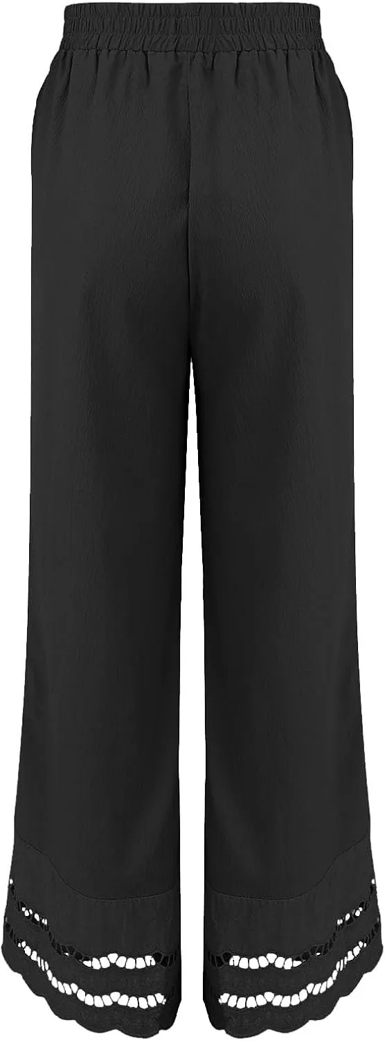 Linen Pants for Women Summer High Waist Elastic Straight Leg Lounge Pant 2025 Loose Lightweight Beach Trousers