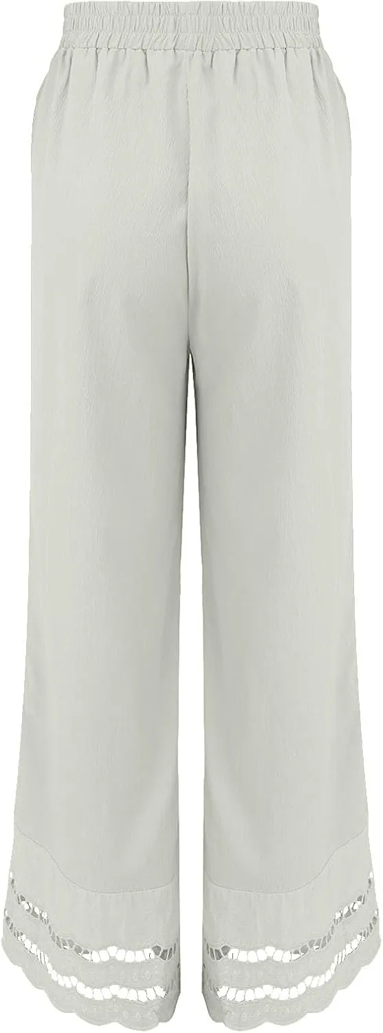 Linen Pants for Women Summer High Waist Elastic Straight Leg Lounge Pant 2025 Loose Lightweight Beach Trousers