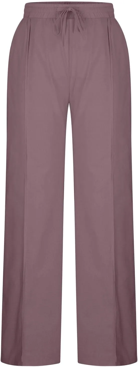 Linen Pants for Women Summer Palazzo Pants Casual Cotton Linen Wide Leg Trousers Flowy Beach Pants with Pockets