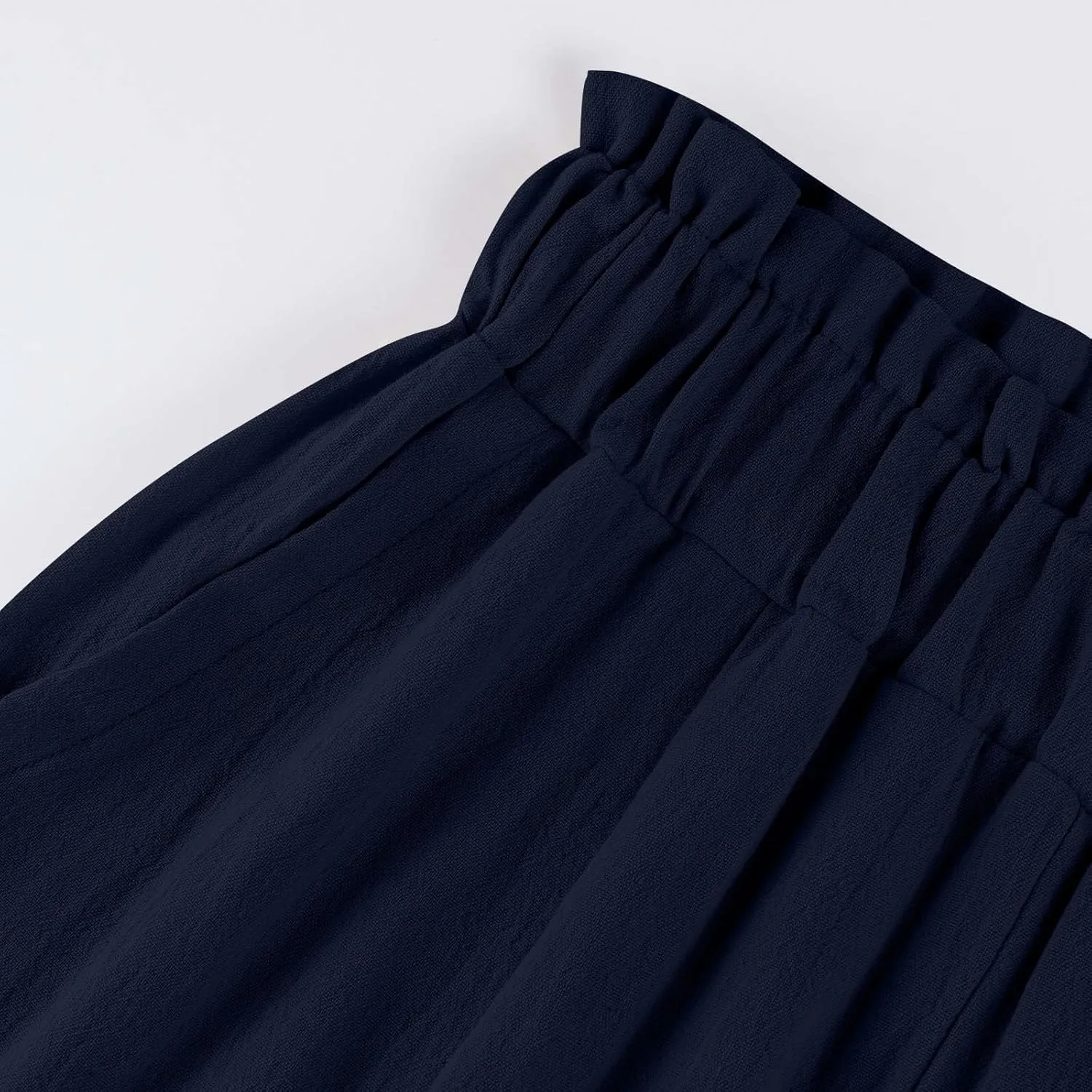 Linen Pants for Women Trendy Casual Wide Leg Beach Palazzo Pants Trousers with Pockets Ruffle High Waist Slacks