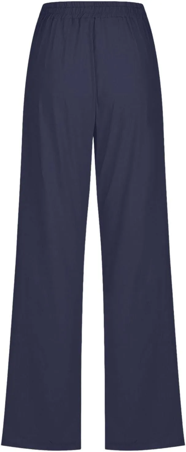 Linen Pants Women 2025 Summer Drawstring Pants Casual Loose Wide Leg Lounge Pants Trousers for Beach Travel Vacation
