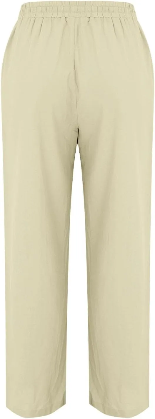 Linen Pants Women Color Trouser Pant Cotton Blend Drawstring Elastic Waist Pocket 2025 Beach Travel Vacation Outfits