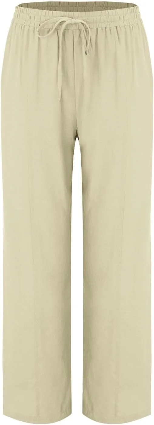 Linen Pants Women Color Trouser Pant Cotton Blend Drawstring Elastic Waist Pocket 2025 Beach Travel Vacation Outfits