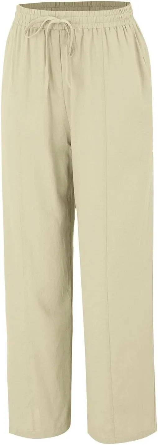 Linen Pants Women Color Trouser Pant Cotton Blend Drawstring Elastic Waist Pocket 2025 Beach Travel Vacation Outfits