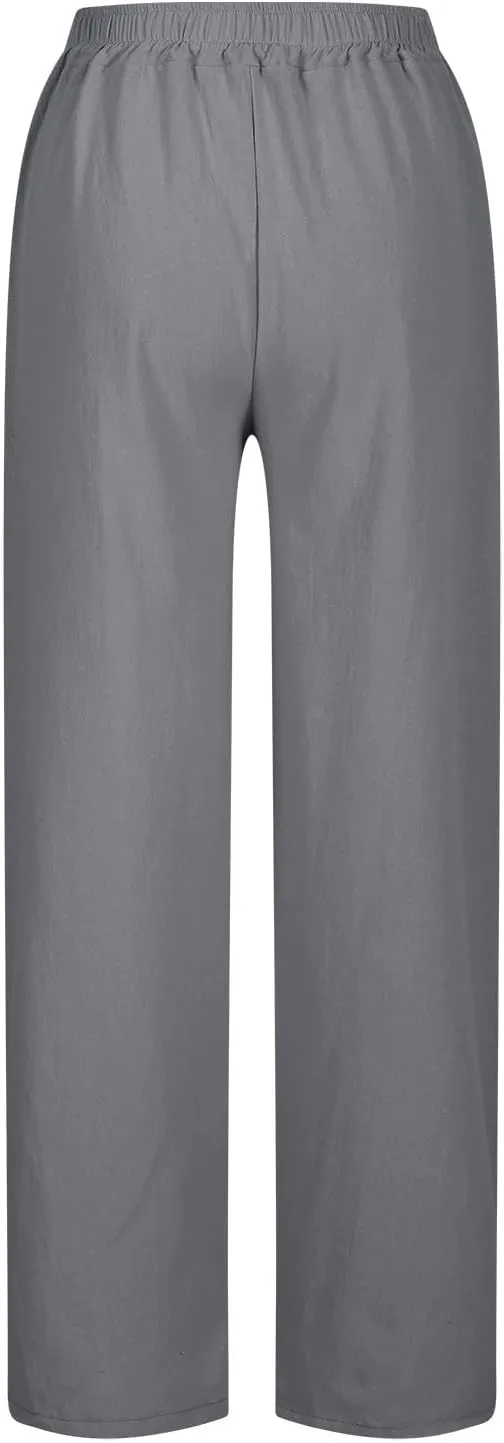Linen Pants Women High Waist Drawstring Pants Summer Casual Split Pants Trendy Fashion Trousers Beach Vacation Clothes