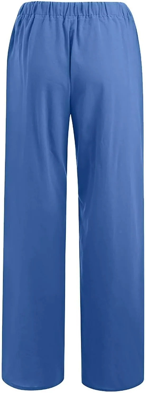 Linen Pants Women High Waisted Wide Leg Pants Drawstring Loose Fit Summer Trousers Beach Resort Wear 2025