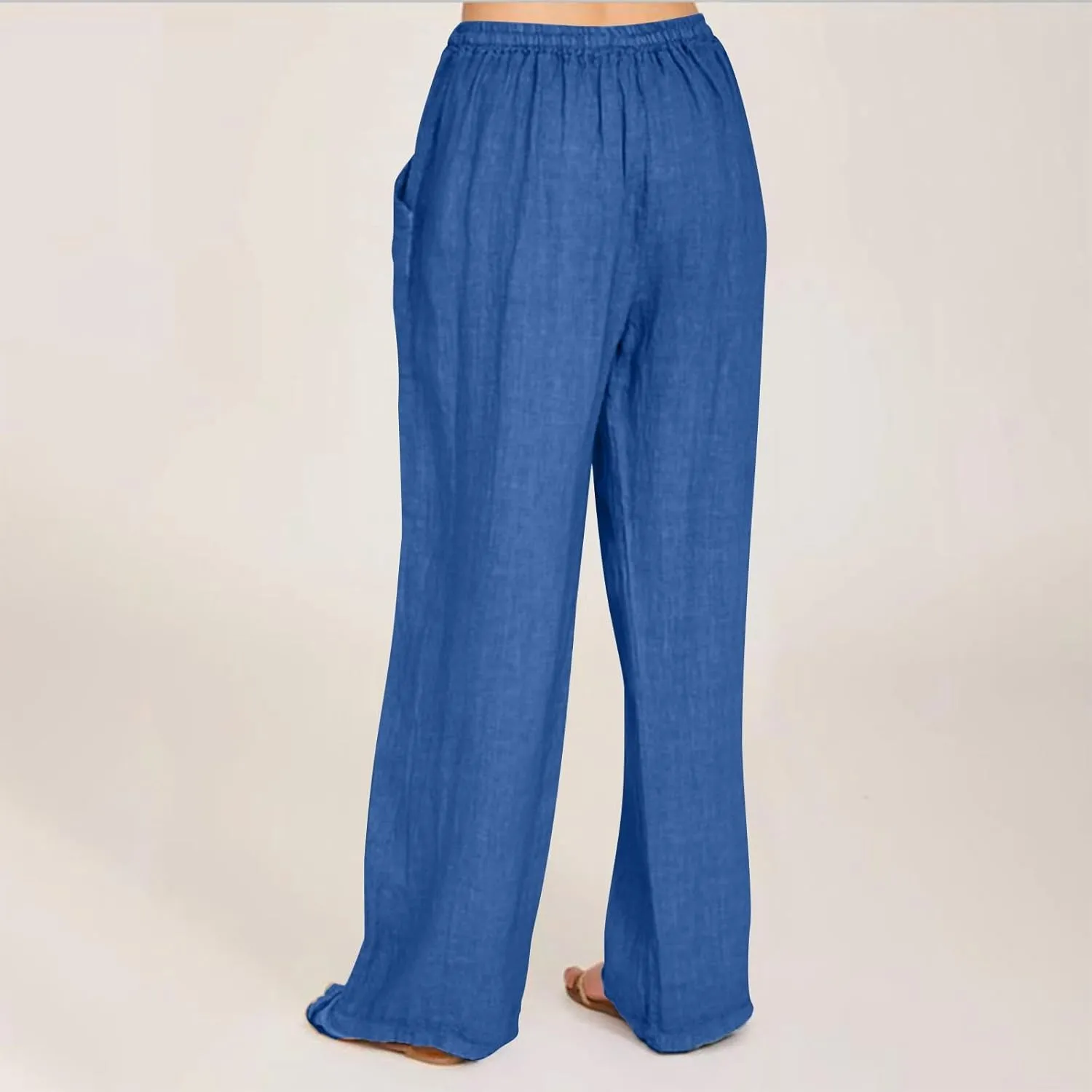 Linen Pants Women High Waisted Wide Leg Pants Drawstring Loose Fit Summer Trousers Beach Resort Wear 2025