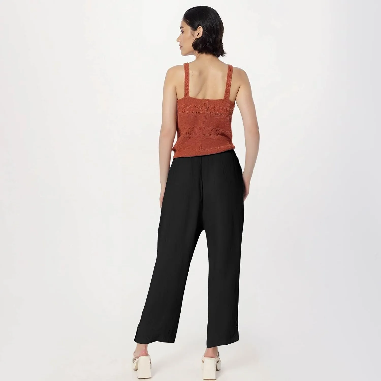 Linen Pants Women Lightweight Cotton Linend Summer Pants Casual Beach Elastic Waist Straight Trousers