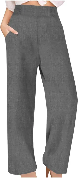 Linen Pants Women Loose Fit Summer High Waist Lounge Pants Plus Size Comfy Flowy Palazzo Trousers with Pockets 2025