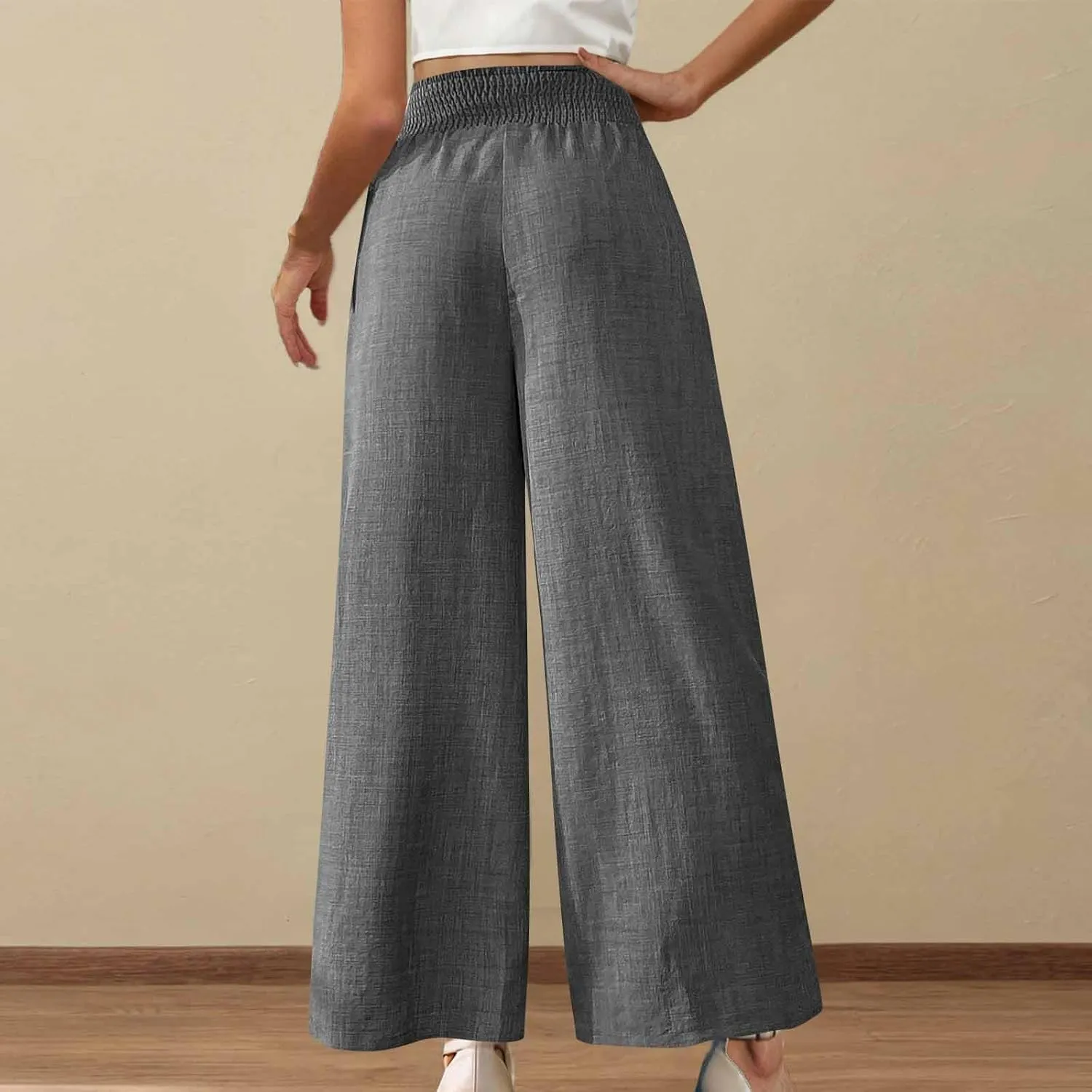 Linen Pants Women Loose Fit Summer High Waist Lounge Pants Plus Size Comfy Flowy Palazzo Trousers with Pockets 2025