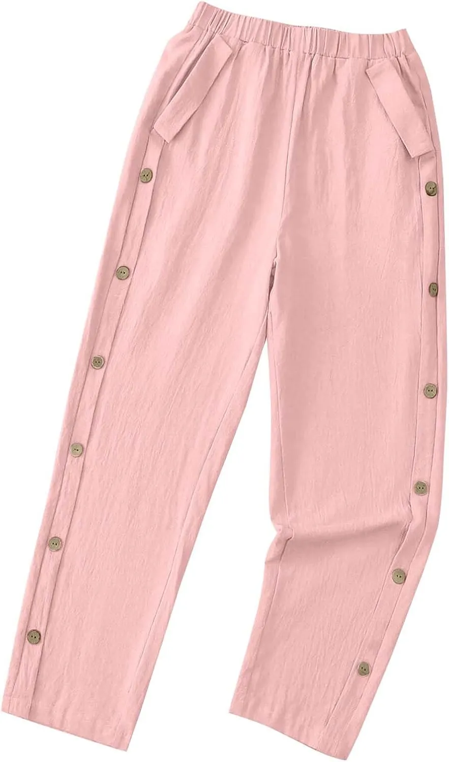 Linen Pants Women Plus Size Summer High Waist Comfy Pull on Straight Leg Pants Dressy Loose Fit Casual Trousers with Pockets