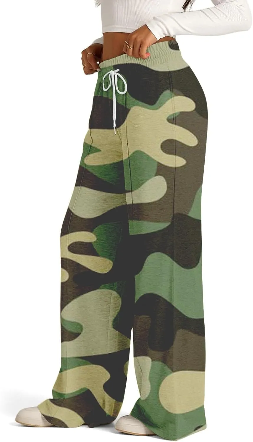 Linen Pants Women Summer Straight Wide Leg Womens Sweatpants with Pockets Pants for Women Elastic High Waisted