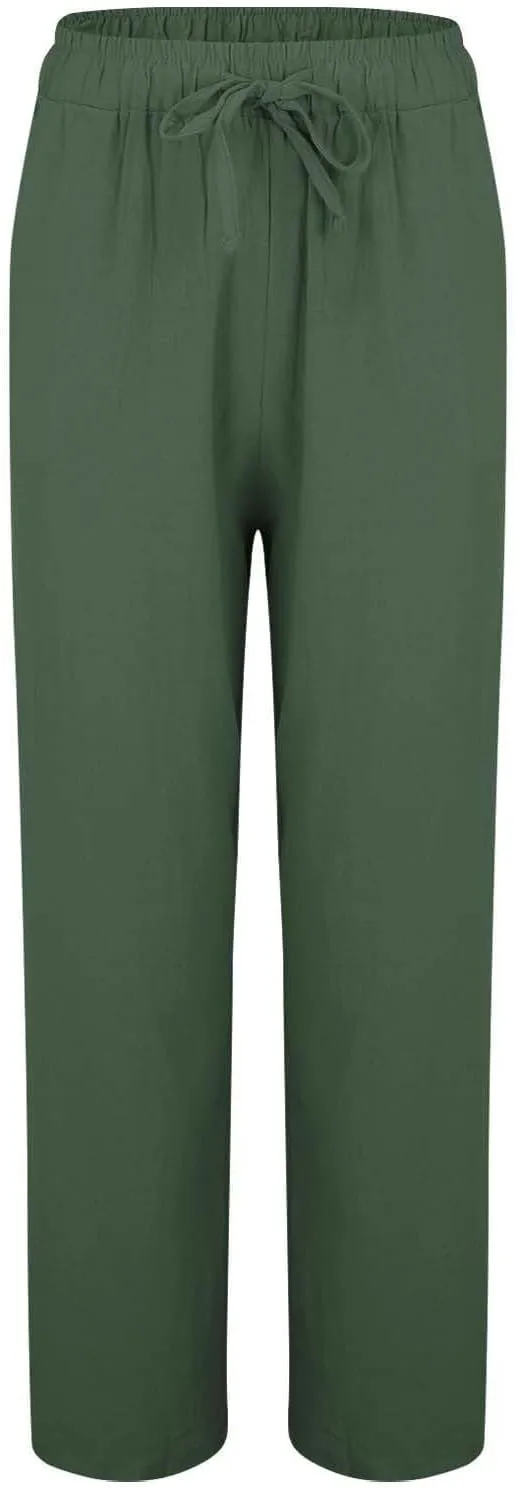 Linen Pants Women Tall Elastic High Waisted Pants for Women Cotton Womens Sweatpants with Pockets Straight Wide Leg